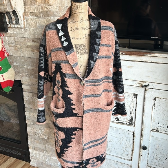 Davi & Dani camel black gray open front western aztec jacket cardigan pockets - Picture 2 of 16